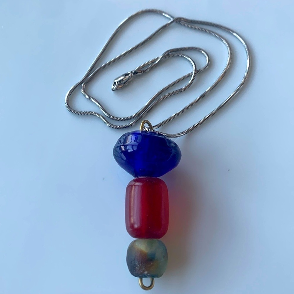 Sterling Silver Necklace with Glass Beads